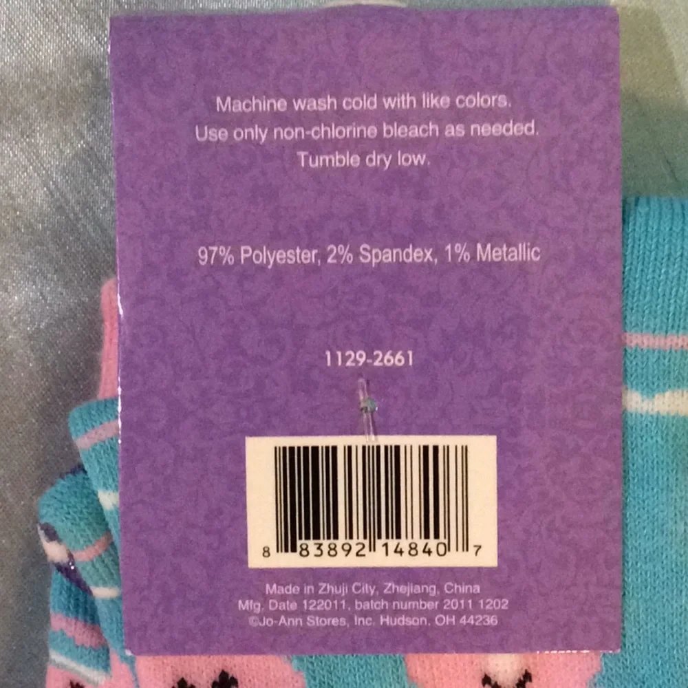 TEAL & PINK Knee high bunny socks w/purple glitter flowers, NWT